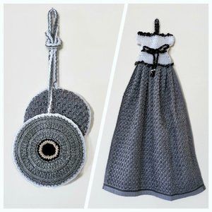 Crochet Set Towel Potholder, Dress Shape Dish Towel, Handmade Crochet Pot Holder